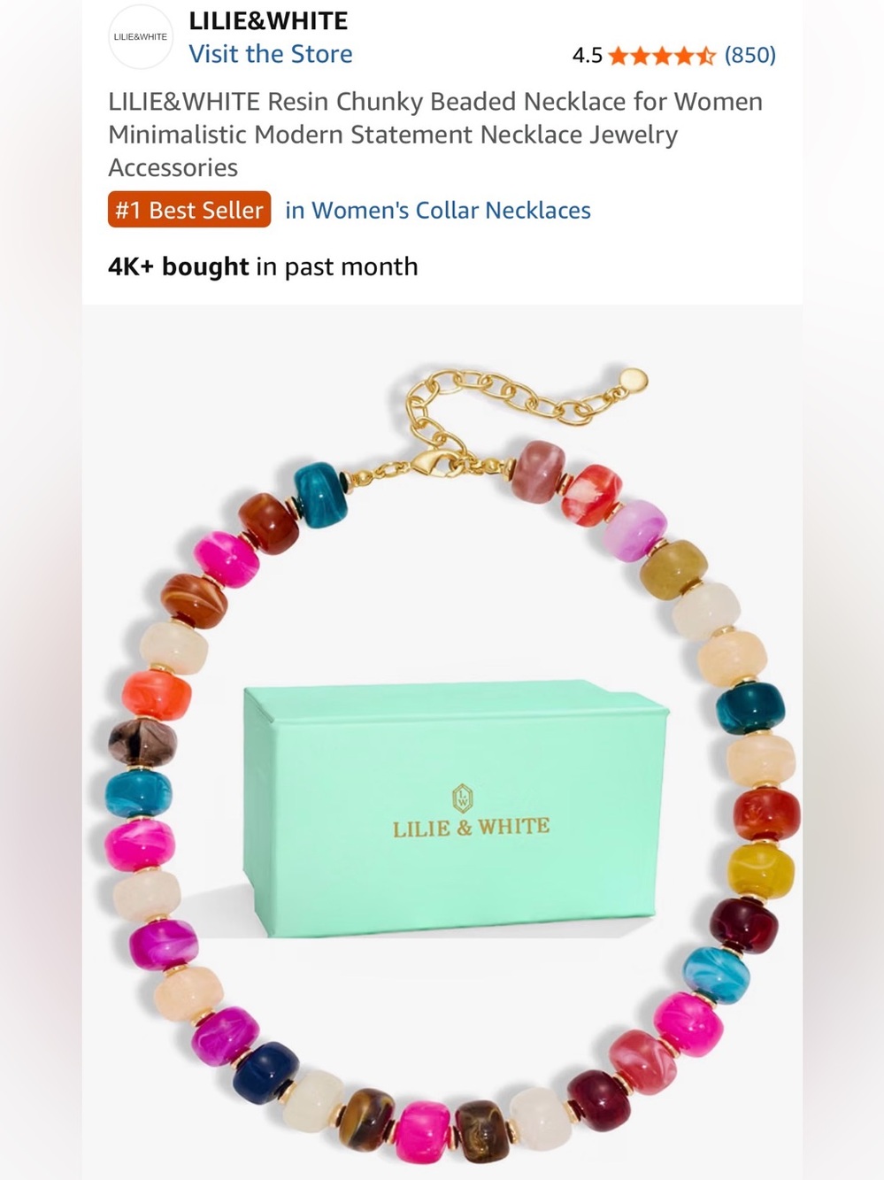 **NIB** LILIE&WHITE Resin Chunky Beaded Necklace for Women